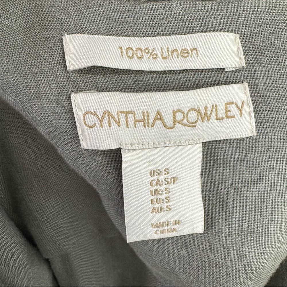 Cynthia Rowley 100% Linen Trench Coat Green Belted Size S Minimalist Lightweight - Picture 11 of 14